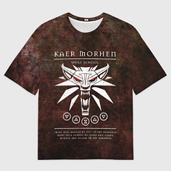 Женская футболка оверсайз Каэр Морхен - школа волка на темном фоне