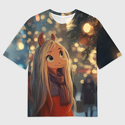Футболка оверсайз женская Новогодняя лошадка, цвет: 3D-принт