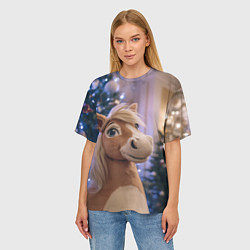 Футболка оверсайз женская Плюшевая новогодняя лошадь, цвет: 3D-принт — фото 2