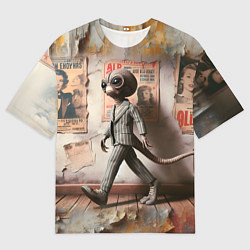 Футболка оверсайз женская Пришелец в костюме в полосочку, цвет: 3D-принт