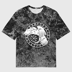 Футболка оверсайз женская Ворон в круге рун и компас вегвизир, цвет: 3D-принт