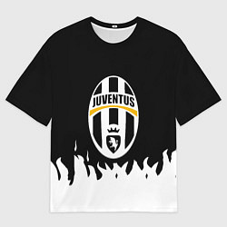 Футболка оверсайз женская Ювентус белый огонь текстура, цвет: 3D-принт