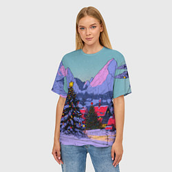 Футболка оверсайз женская Новогодние елки в горном городке, цвет: 3D-принт — фото 2