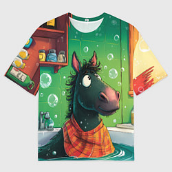 Футболка оверсайз женская Лошадь моется в ванной, цвет: 3D-принт