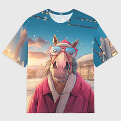 Женская футболка оверсайз Удивленная лошадь в очках