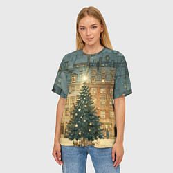 Футболка оверсайз женская Новогодний старый город, цвет: 3D-принт — фото 2
