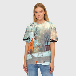 Футболка оверсайз женская Милый новогодний дворик, цвет: 3D-принт — фото 2