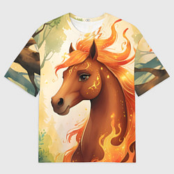 Футболка оверсайз женская Милая огненная лошадь, цвет: 3D-принт