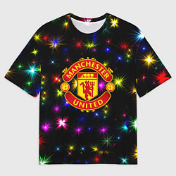 Футболка оверсайз женская Манчестер Юнайтед праздничные огни, цвет: 3D-принт