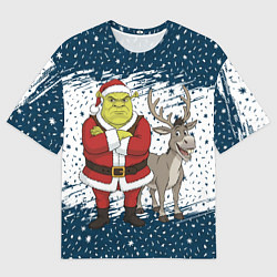 Женская футболка оверсайз Шрек и Осел - новый год