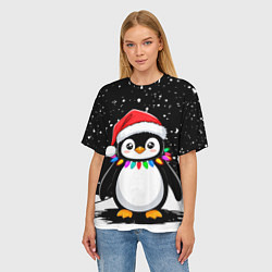 Футболка оверсайз женская Пингвин в шапке Санты, цвет: 3D-принт — фото 2