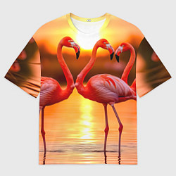 Футболка оверсайз женская Розовый закат с фламинго, цвет: 3D-принт