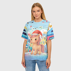 Футболка оверсайз женская Лошадка с новогоднем венком, цвет: 3D-принт — фото 2