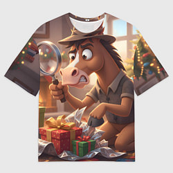 Футболка оверсайз женская Новогодний конь сыщик, цвет: 3D-принт