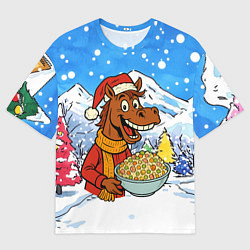 Футболка оверсайз женская Лошадка с оливье, цвет: 3D-принт