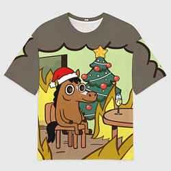 Женская футболка оверсайз Конь среди огня - this is fine