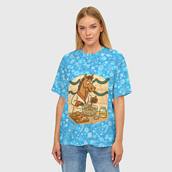 Футболка оверсайз женская Лошадь готовит Оливье на Новый год, цвет: 3D-принт — фото 2