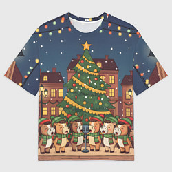 Футболка оверсайз женская Новогодний хор лошадок, цвет: 3D-принт
