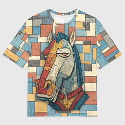 Футболка оверсайз женская Конь и квадраты, цвет: 3D-принт