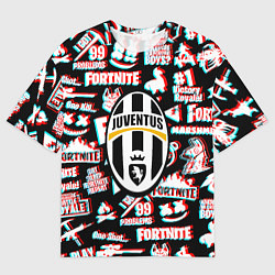 Футболка оверсайз женская Ювентус x фортнайт глитч, цвет: 3D-принт