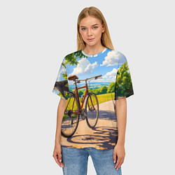 Футболка оверсайз женская Велопрогулка в лучах лета, цвет: 3D-принт — фото 2