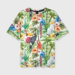 Женская футболка оверсайз Попугаи в тропиках