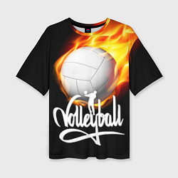 Женская футболка оверсайз Волейбольный мяч летит в огне