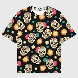 Женская футболка оверсайз День мертвецов - черепа