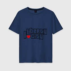 Футболка оверсайз женская I love Liberty city, цвет: тёмно-синий