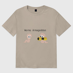 Футболка оверсайз женская Worms armageddon, цвет: миндальный