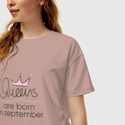 Футболка оверсайз женская Королевы рождаются в сентябре, цвет: пыльно-розовый — фото 2