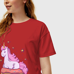 Футболка оверсайз женская Единорог на пончике, цвет: красный — фото 2