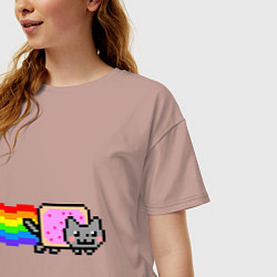 Футболка оверсайз женская Nyan Cat, цвет: пыльно-розовый — фото 2