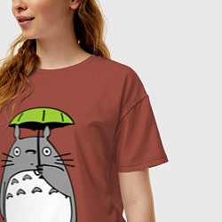 Футболка оверсайз женская Totoro с зонтом, цвет: кирпичный — фото 2