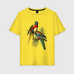 Футболка оверсайз женская Тропические попугаи, цвет: желтый