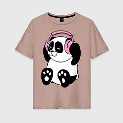 Женская футболка оверсайз Panda in headphones панда в наушниках