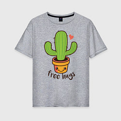 Футболка оверсайз женская Cactus: free hugs, цвет: меланж