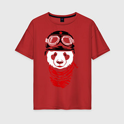 Футболка оверсайз женская Панда байкер, цвет: красный