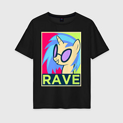 Футболка оверсайз женская DJ Pon-3 RAVE, цвет: черный