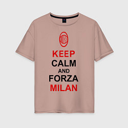 Футболка оверсайз женская Keep Calm & Forza Milan, цвет: пыльно-розовый