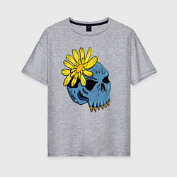 Женская футболка оверсайз Череп с цветком