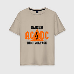 Футболка оверсайз женская AC/DC: High Voltage цвета миндальный — фото 1