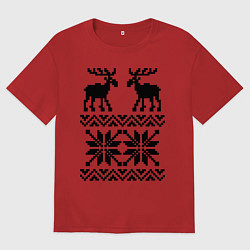 Футболка оверсайз женская Узор с оленями, цвет: красный