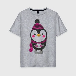 Женская футболка оверсайз Пингвин в валенках