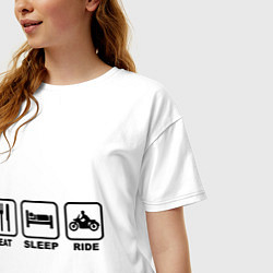 Футболка оверсайз женская Eat Sleep Ride, цвет: белый — фото 2