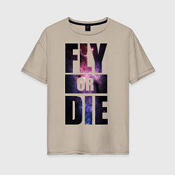 Футболка оверсайз женская Fly or Die: Space цвета миндальный — фото 1