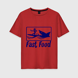 Футболка оверсайз женская Shark fast food, цвет: красный