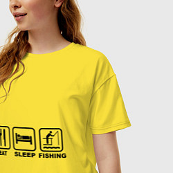 Футболка оверсайз женская Eat Sleep Fishing, цвет: желтый — фото 2