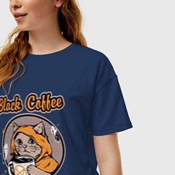 Футболка оверсайз женская Black Coffee Cat, цвет: тёмно-синий — фото 2
