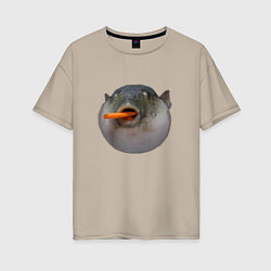 Женская футболка оверсайз Рыба Фугу есть морковь